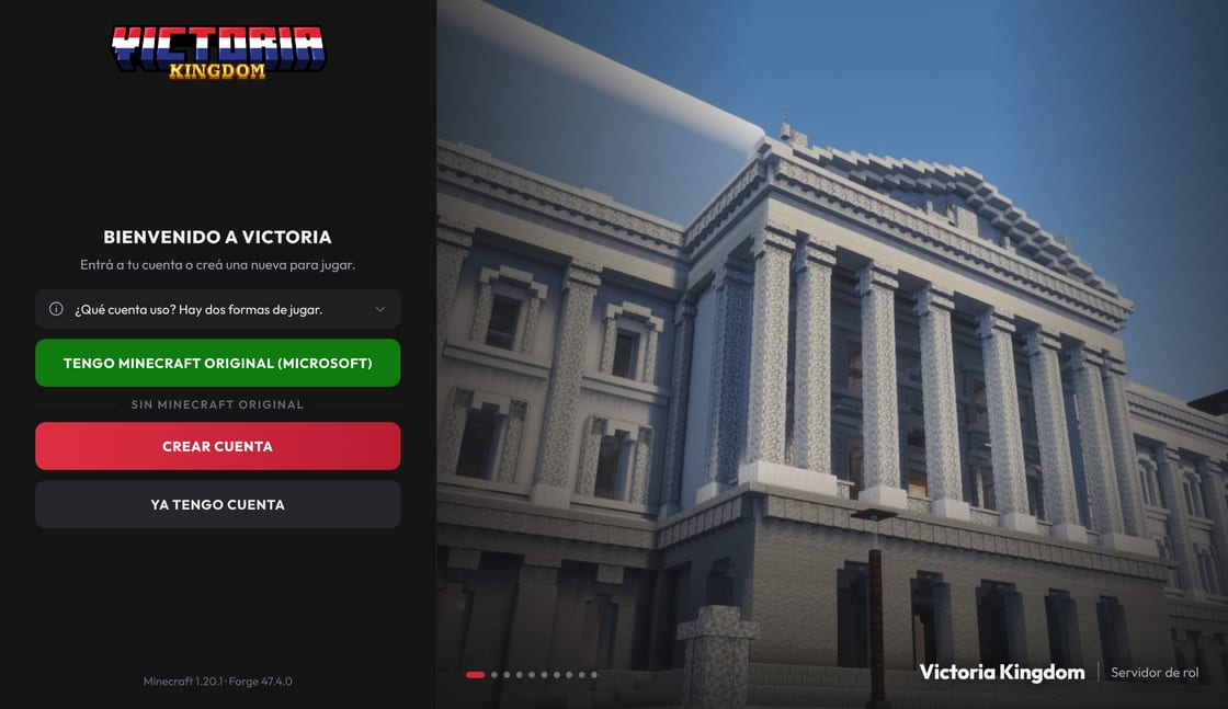 La pantalla para entrar o crear una cuenta en el launcher